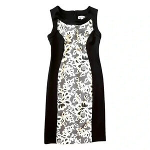 Shelby + Palmer Lace Print Contoured Black and White Sleeveless Midi Dress